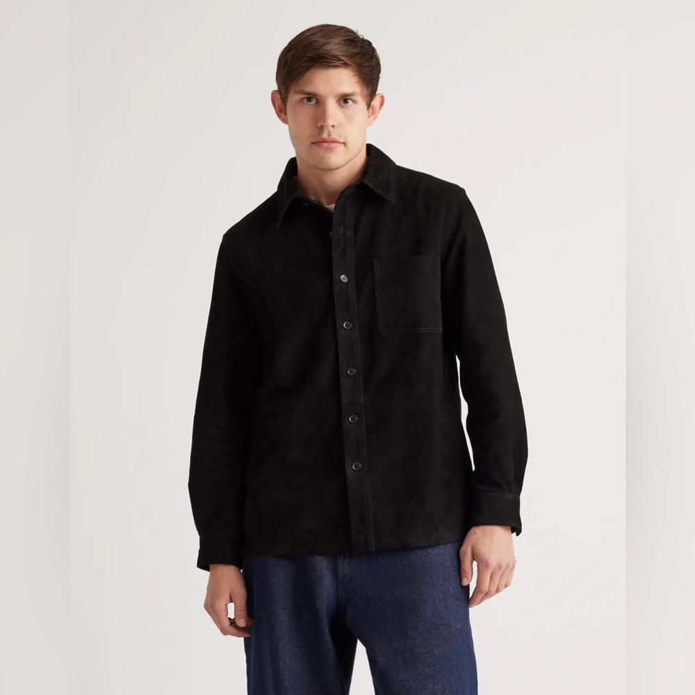 NWT Quince 100% Goat Suede Leather Overshirt Black Men Size Small